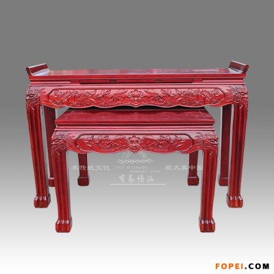 北京宝艺恒河牡丹纹狮子腿供桌配八仙桌 佛龛